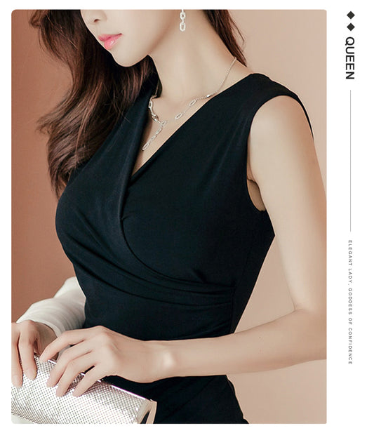 Vネック タイトフィット ワンピースドレス