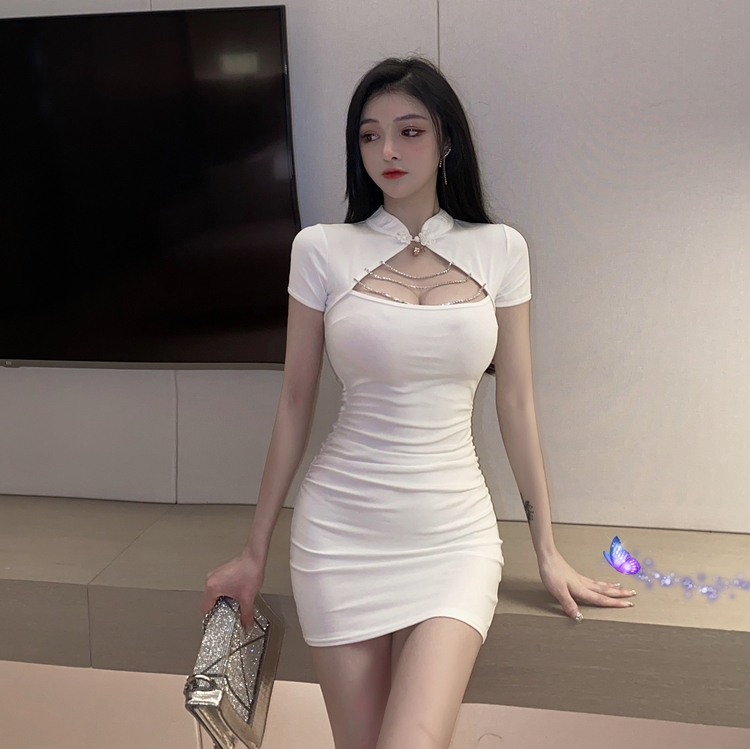 チャイナネックジュエリーミニドレス