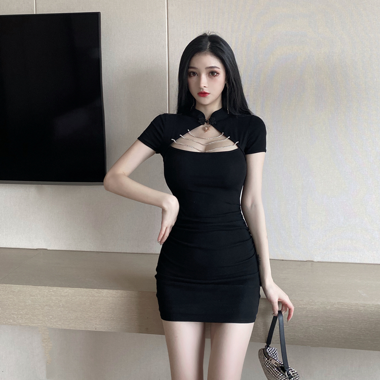 チャイナネックジュエリーミニドレス