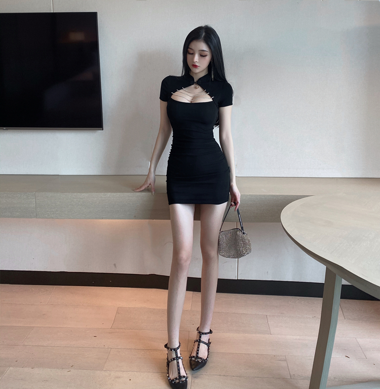 チャイナネックジュエリーミニドレス